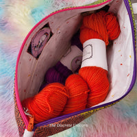 HANDWOVEN ZIP PROJECT BAG RAINBOW KNITTING CROCHET ZIP