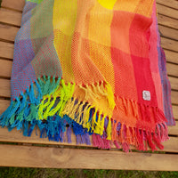 Handwoven Cotton Rainbow Check Wrap Shawl Scarf