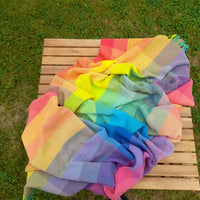 Handwoven Cotton Rainbow Check Wrap Shawl Scarf