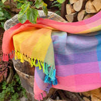 Handwoven Cotton Rainbow Check Wrap Shawl Scarf