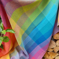 Handwoven Cotton Rainbow Check Wrap Shawl Scarf