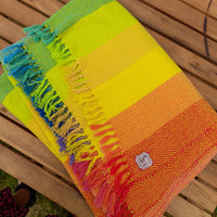 Handwoven Cotton Rainbow Check Wrap Shawl Scarf