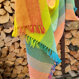 Handwoven Cotton Rainbow Check Wrap Shawl Scarf